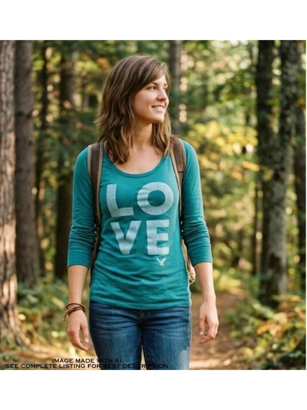 2013 American Eagle Love Logo Shirt XS Scoop Neck Long Sleeves Teal Powder Blue